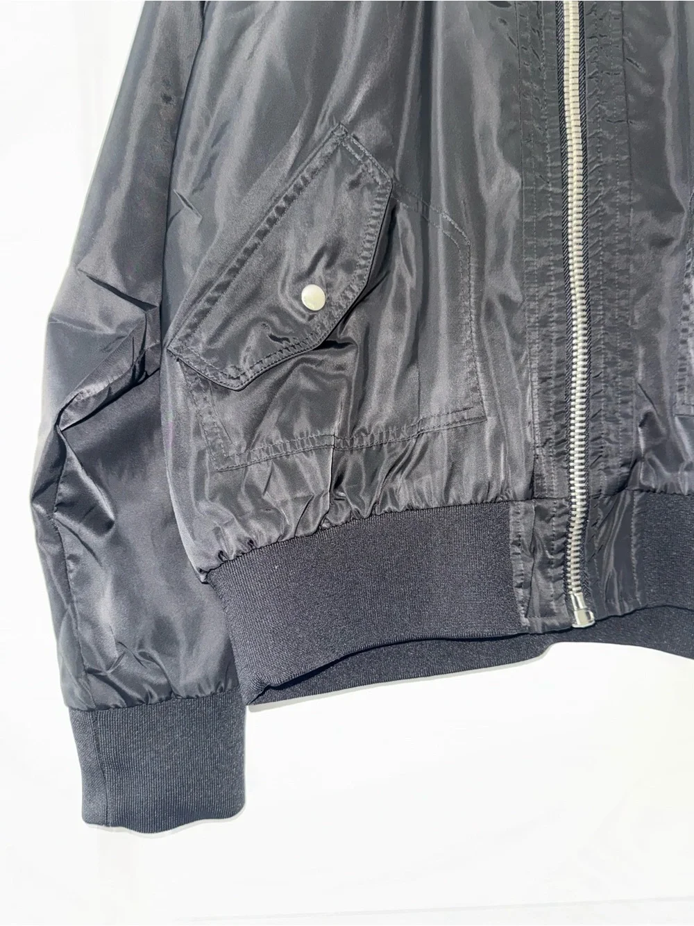 Free People So Fly Bomber Jacket Black Ruched Full Zip Size S